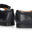 New School Classic Nappa leather little Mary Jane shoes with chopped design and velcro strap.