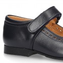 New School Classic Nappa leather little Mary Jane shoes with chopped design and velcro strap.