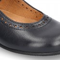 New School Classic Nappa leather little Mary Jane shoes with chopped design and velcro strap.