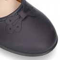 School shoes Mary Jane style with hook and loop strap and bow in washable leather for girls.