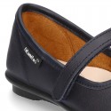 School shoes Mary Jane style with hook and loop strap and bow in washable leather for girls.