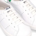 Zapatilla niños Moda con cordones en piel.