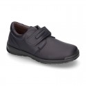 School shoes Blucher style laceless in washable leather.