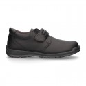 School shoes Blucher style laceless in washable leather.