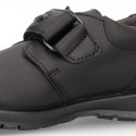 School shoes Blucher style laceless in washable leather.