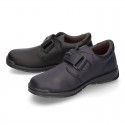 School shoes Blucher style laceless in washable leather.