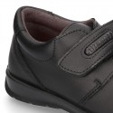 School shoes Blucher style laceless in washable leather.