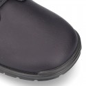 School shoes Blucher style laceless in washable leather.