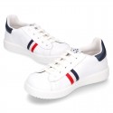 Casual washable leather kids tennis shoes with flag design.