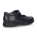 Classic Mary Jane school shoes with hook and loop strap in leather.