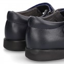 Classic Mary Jane school shoes with hook and loop strap in leather.