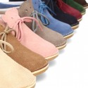 Little BEAR design safari boots in suede leather for babies.