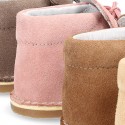 Little BEAR design safari boots in suede leather for babies.