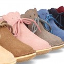 Little BEAR design safari boots in suede leather for babies.