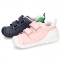 New Washable leather Tennis shoes with dual velcro strap and reinforced toe cap and counter for first steps.