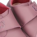 New Washable leather bootie shoes with velcro strap and reinforced toe cap and counter for first steps.