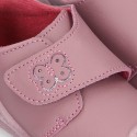 New Washable leather bootie shoes with velcro strap and reinforced toe cap and counter for first steps.