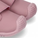 New Washable leather bootie shoes with velcro strap and reinforced toe cap and counter for first steps.