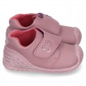 New Washable leather bootie shoes with velcro strap and reinforced toe cap and counter for first steps.