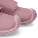 New Washable leather bootie shoes with velcro strap and reinforced toe cap and counter for first steps.