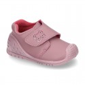 New Washable leather bootie shoes with velcro strap and reinforced toe cap and counter for first steps.