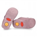 New Washable leather bootie shoes with velcro strap and reinforced toe cap and counter for first steps.