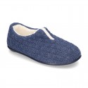 New structured wool knit home shoes with central opening.