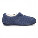 New structured wool knit home shoes with central opening.