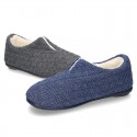 New structured wool knit home shoes with central opening.