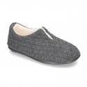 New structured wool knit home shoes with central opening.