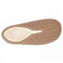 New structured wool knit home shoes with central opening.