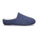New structured wool knit home shoes with opened shape.