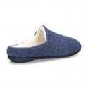 New structured wool knit home shoes with opened shape.