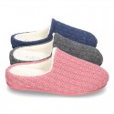 New structured wool knit home shoes with opened shape.