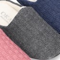 New structured wool knit home shoes with opened shape.