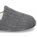 New structured wool knit home shoes with opened shape.