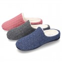 New structured wool knit home shoes with opened shape.