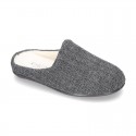 New structured wool knit home shoes with opened shape.