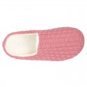 New structured wool knit home shoes with opened shape.