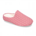 New structured wool knit home shoes with opened shape.