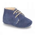 New Soft Suede leather safari boots for baby with wool knit lining.