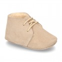 New Soft Suede leather safari boots for baby with wool knit lining.