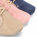 New Soft Suede leather safari boots for baby with wool knit lining.