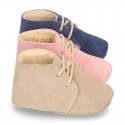 New Soft Suede leather safari boots for baby with wool knit lining.