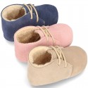 New Soft Suede leather safari boots for baby with wool knit lining.