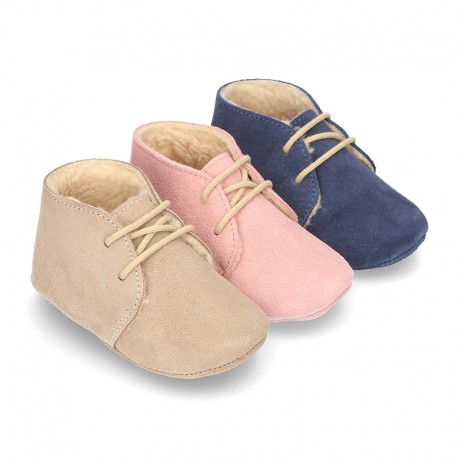 New Soft Suede leather safari boots for baby with wool knit lining.