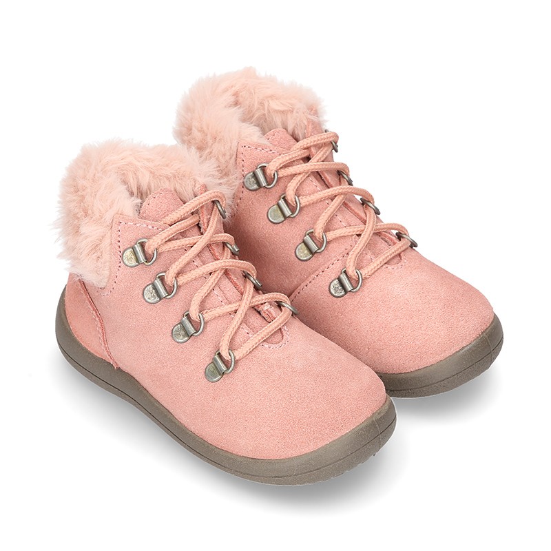 Little ankle boots mountain style in Suede leather with fake