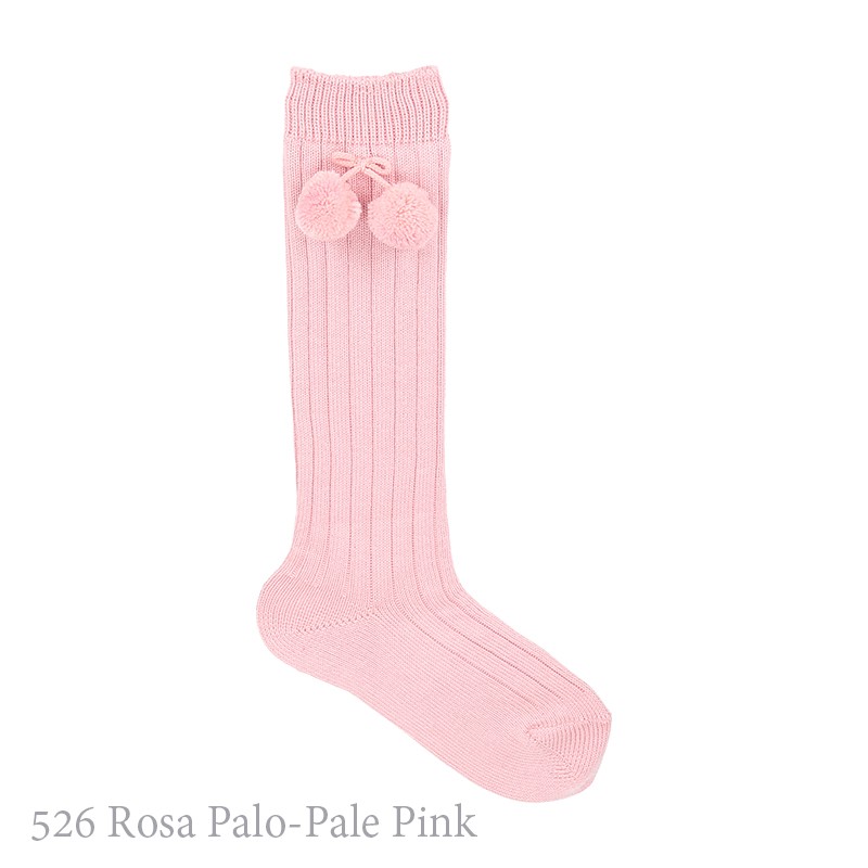 Calcetines altos de canalé plano con carita (juego de 2) rosa bebé