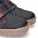 Ankle boot shoes tennis style with velcro strap in NAPPA leather.