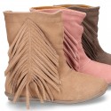 Suede leather boot shoes with fringed detail for toddler girls.